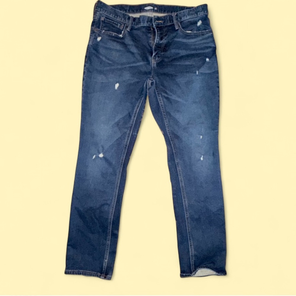 Old Navy Men's Slim Straight Jeans - Dark Blue with Light Distress